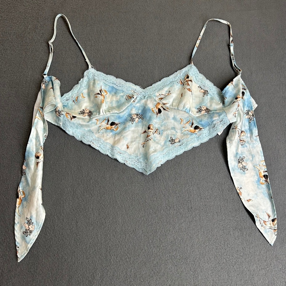 Forever 21 Cami Top Womens Small Blue Angel Cherub Handkerchief Lace Scarf Crop